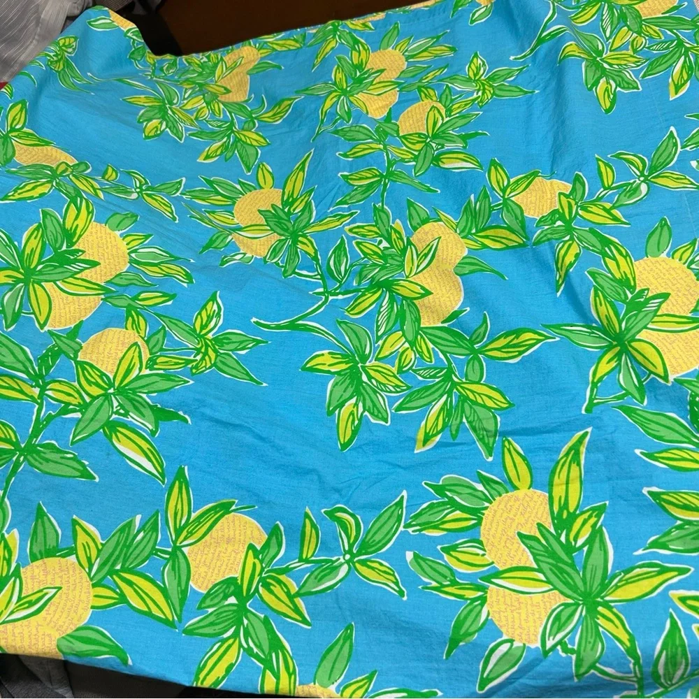 Lilly Pulitzer Turquoise Shower Curtain with Yellow Floral Print
